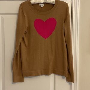 J. Crew Factory Camel Sweater with Magenta Heart